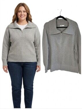 Sonoma Quarter-Zip Ribbed Knit Sweater - Gray Women's Plus Size 0X